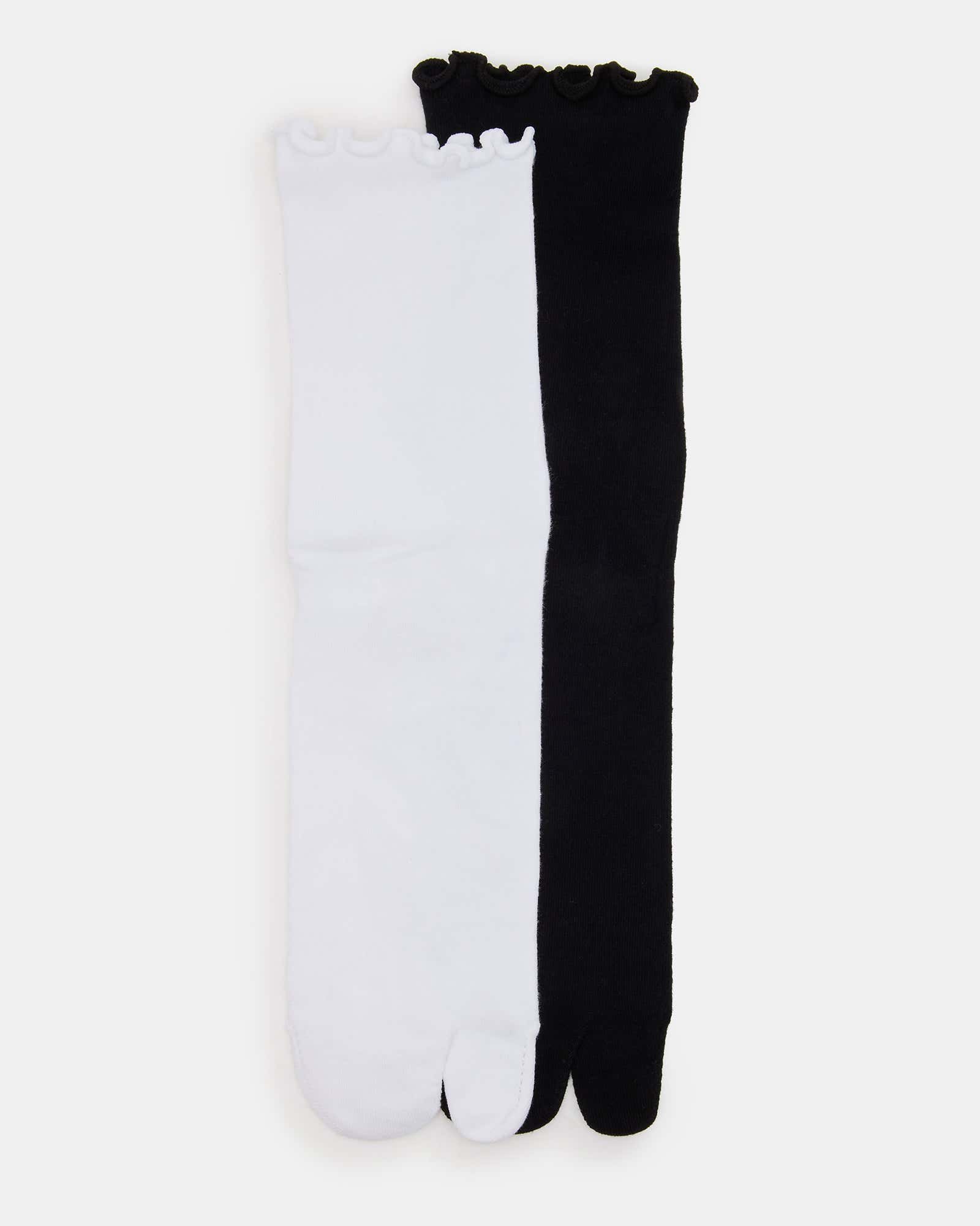 RIBBED SPLIT TOE SOCKS WHITE/BLACK
